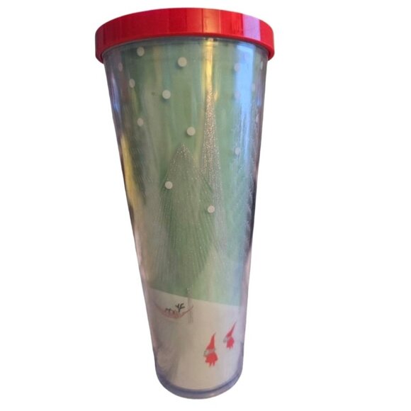 Starbucks 2018 Holiday Gnome Tree Snowing Cold Cup Tumbler 24 oz - Picture 3 of 9